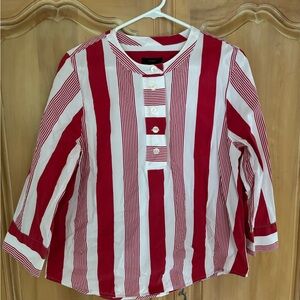 J. Crew Women Red and White Striped Button Shirt